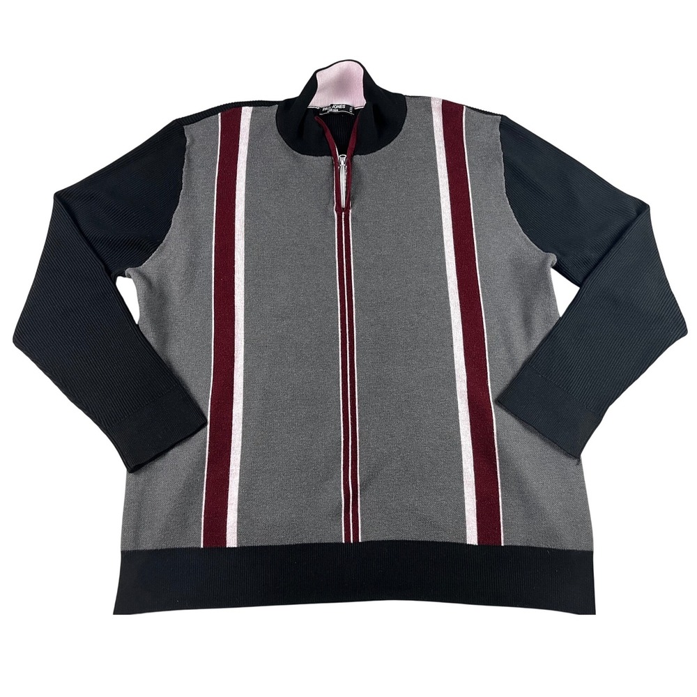Paul Jones Mens XXL‎ Quarter Zip Sweater Pullover Vertical Stripe Knit  Grandpa